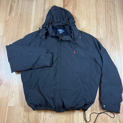 De Colección Polo Ralph Lauren Chaqueta de Lluvia Franela Forrada Para Hombres XL Negra Cremallera Foto 1 de 4