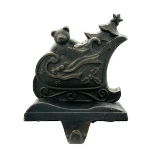 Cast Iron Santa’s Sleigh With Toys Mantel Christmas Stocking Hanger Cottagecore - Picture 1 of 9