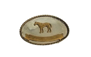 Fibbia cintura trofeo argento tedesco cavallo in piedi vintage 3" argento e oro tono ovale - Foto 1 di 4