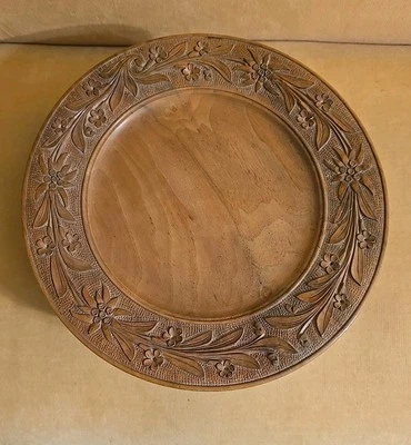 O. Maeder Black Forest Switzerland Carved Wood Plate Cake Stand Music Box C1890 - Image 1 of 4