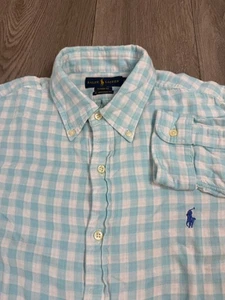 Polo Ralph Lauren Shirt Mens Large Plaid Classic Fit RL Untucked Blue Gingham - Picture 1 of 11