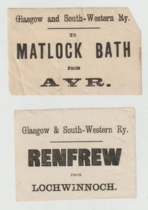 2x Railway Luggage Labels G&SWR Ayr - Matlock Bath & Lochwinnoch - Renfrew - Picture 1 of 1