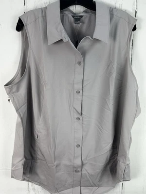 NWD Eddie Bauer XXL Grey Breathable Sleeveless Tech button Shirt Blouse - snag - Image 1 of 4
