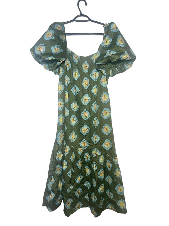 Vestido plisado midi pintuck estampado verde tuckernuck talla M Foto 1 de 4