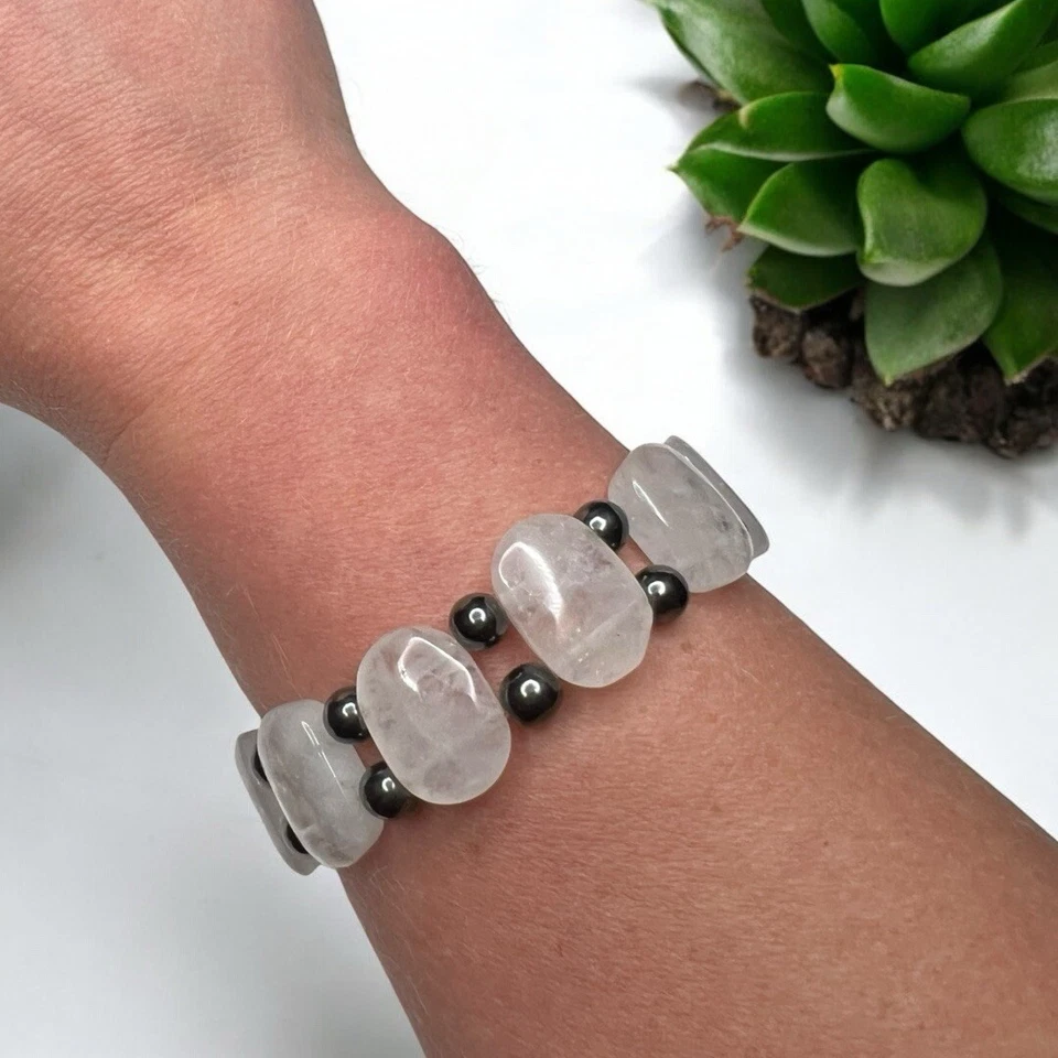 Pulsera de cuarzo transparente con cuentas de cristal pepita Foto 1 de 4