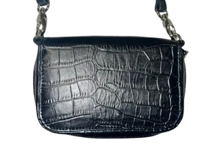 Debbie Brooks Black Crocodile Embossed Leather Crossbody zip wallet coin purse - Picture 1 of 6