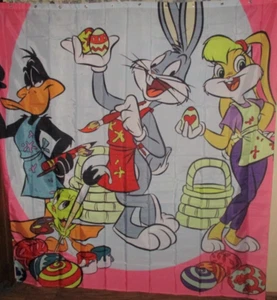 Looney Tunes Easter Egg Fabric Shower Curtain 60x70 Daffy Duck Bugs Lola Tweety - Picture 1 of 4
