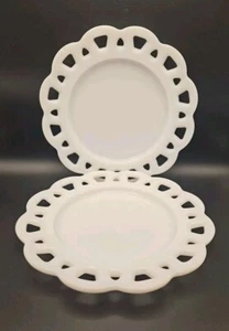 Vintage Hazel Atlas Open Lace Milk Glass Scalloped Plates 8 1/4" Set Of 5 1950s - Picture 1 of 7