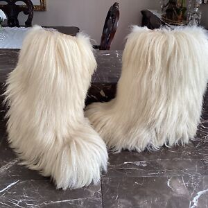 OPEN COUNTRY ITALY GENUINE BLOND FUR LONG GOAT HAIR YETI APRES SKI BOOTS 39-40