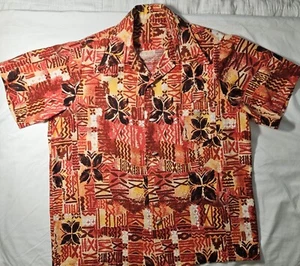 Vintage Handmade Men's Hawaiian Shirt L With Seashell Buttons - Picture 1 of 17
