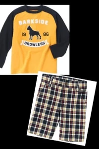 NWT Boys 3 Gymboree BARKSIDE ACADEMY” Cotton Plaid SHORTS & L/S Tee SHIRT 2pc - Picture 1 of 4