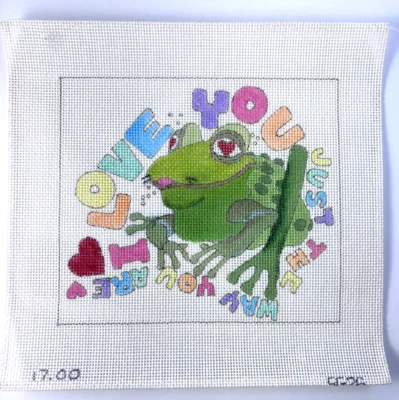 Hand Painted Frog Needlepoint Canvas I Love You Just the Way You Are - Image 1 of 3