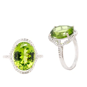 Peridot Oval 6.68 Carat Halo Ring In 14k White Gold With Diamond Accents (55006) - Picture 1 of 6