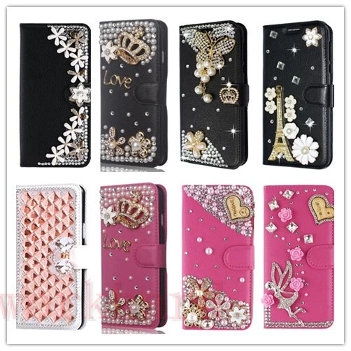 Leather Flip Bling Rhinestone Diamond Wallet Case For iPhone 16 Pro Max 14 13 15 - Image 1 of 4