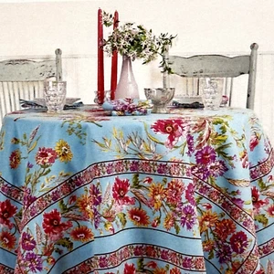 April Cornell Wildflower Aqua Pink Purple Yellow Floral Tablecloth 70" R Summer - Picture 1 of 8