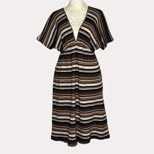 Ella Moss Dolman Sleeve Wool Cashmere Blend Sweater Dress Striped Brown S