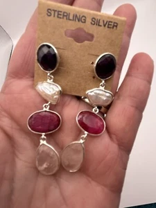 Multi Stone SS Post Earrings! - Picture 1 of 4