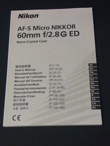 Nikon AF-S Micro Nikkor 60 mm 2,8G ED manuale di istruzioni originale - Foto 1 di 2
