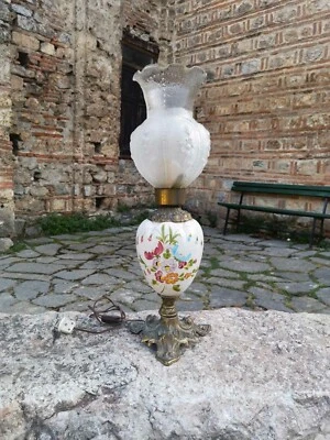 Lámpara de mesa Art Deco vintage, cerámica latón y vidrio lámpara retro mediados de siglo Foto 1 de 4