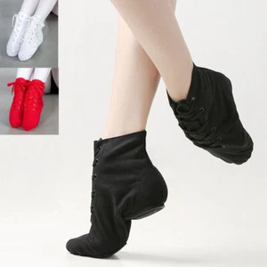 ADULTS KID COTTON CAVAS Ballet Jazz Dance SHOES Soft Split Suede Sole Boot Shoes - Picture 1 of 17