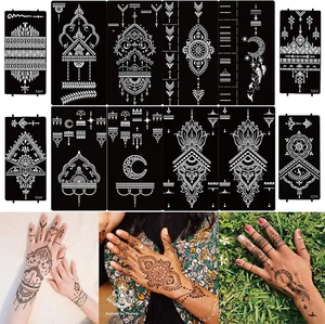 12 Sheet Henna Tattoo Stencils, Hand Temporary Tattoo Stickers, Indian Arabian S - Picture 1 of 6
