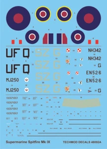 SPITFIRE MK IXc DECALS & CANOPY MASK (RAF & POLISHH AF MKGS) #48092 1/48 TECHMOD - Picture 1 of 2