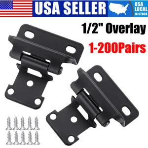 1/2" Overlay Semi Partial Wrap Around Self Closing Kitchen Cabinet Hinges Black - Picture 1 of 9