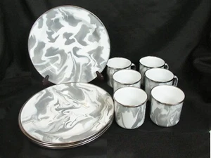 Pottery Barn Airstream Marbled 6 Mugs & 5 Dinner Plates - Picture 1 of 7