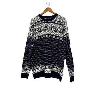 Vintage Fair Isle Cotton Grandpa Crew Neck Sweater XL Navy White Graphic Dockers - Picture 1 of 9