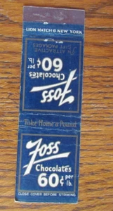 FOSS CHOCOLATES MATCHBOOK COVER: BOSTON, MASSACHUSETTS c1930s MATCHCOVER -A9 - Picture 1 of 3