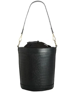Inc International Women's Concepts Ajae Croco Embossed Bucket Bag Black Gold - Picture 1 of 6