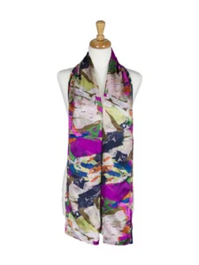 AamiraA Multicolor Stripes Mulberry Chiffon Silk Stole Women Scarf Free Shipping - Picture 1 of 5