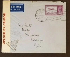1941 Peshawar India to Newtownbarry Wexford Ireland Censored WWII Airmail Cover - Picture 1 of 3