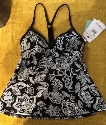 Camiseta Tankini BEACH HOUSE Sport Balance Racerback Talla 6 Nueva con Etiquetas $72 Negro Blanco Floral Foto 1 de 4