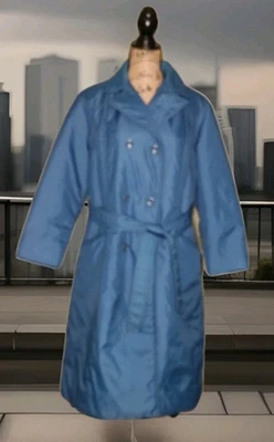 Vintage Bromley - Blue Double Breasted Soft Shell Belted Coat - Size M/L - Image 1 of 4