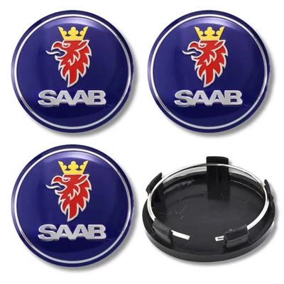 Alloy Wheel Centre Cap Hub x4 For SAAB 60mm Blue Front 9-3 9-5 Black Back - Image 1 of 4
