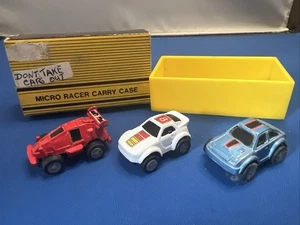 Vintage 3 Micro Racer Autos Set Carry Case Matchbox komplett 1988 Micro Working - Bild 1 von 10