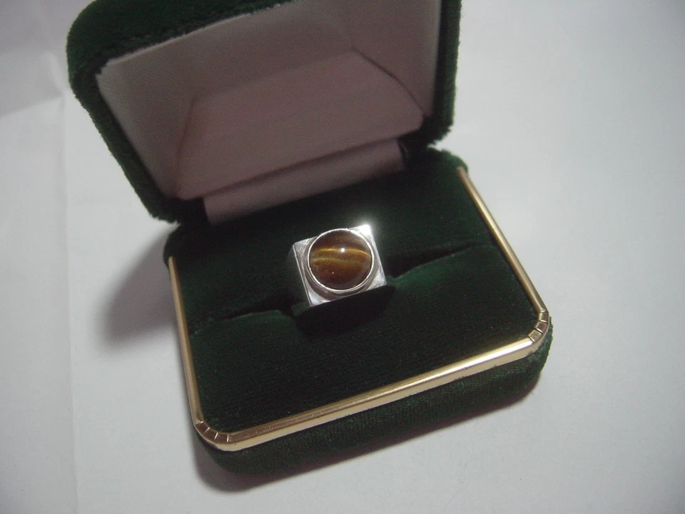 Anillo ojo de tigre genuino inusual plata maciza - hecho a mano - talla L - calidad Foto 1 de 4