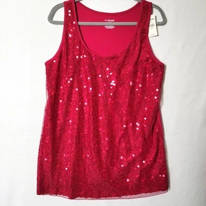 Top smanicato donna Lane Bryant taglia 14/16 paillettes maglia overlay rosa rosso nuovo con etichette - Foto 1 di 9