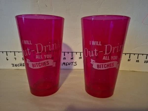 2 bicchieri da bar I Will Outdrink All You B*tches pinta rosa caldo 6" USA - Foto 1 di 10