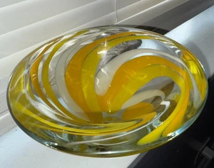 Vintage Mikasa Kunstglasschale "Yellow Swirl" - Bild 1 von 8