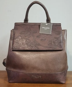 Darcy Marks London Tooled Floral Coffee Colored Vegan Leather Handbag/Hobo Bag - Bild 1 von 9