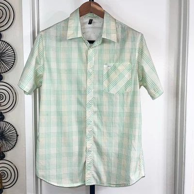 RVCA Mens Button Up Shirt - Green Yellow White Plaid, Size L - Image 1 of 4