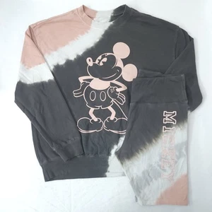 Disney Mickey Mouse Sweatshirt L Shorts M 2-Piece Set Womens Gray Pink Tie-Dye - Picture 1 of 14