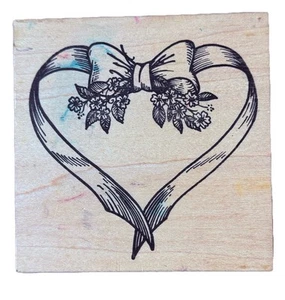 Elegante sello de goma de madera con arco y cinta regalo corazón de regalo de San Valentín - Imagen 1 de 3