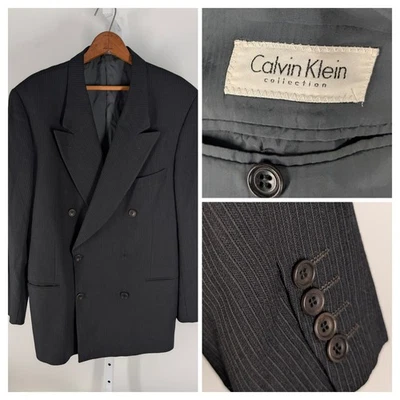 Blazer Vintage Colección Calvin Klein Para Hombre 42R Italia Doble Pecho Rayas  Foto 1 de 4