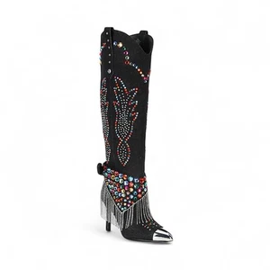 Gianni Bini Kaitrin Regenbogen Strass Fransen Bandana Overknee hohe Stiefel 7,5 - Bild 1 von 20