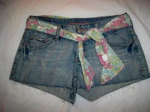 American Eagle Ladies Relaxed Boyfit Denim Shortie Shorts Paisley Belt Sz 2 Exc - Bild 1 von 4