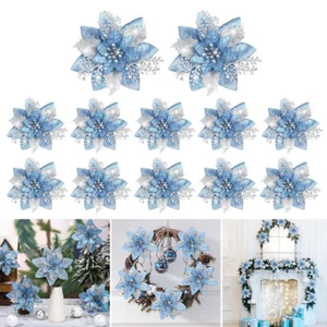 10 Stck. Weihnachten Weihnachtsstern Glitzer Blume Baumbehang Party Xmas Deko Ornament - Bild 1 von 23
