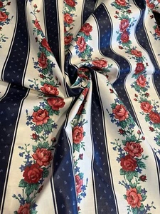 Chintz, Vintage Cranston, Navy Stripe W/roses, 4.5 Yard Piece - Picture 1 of 4